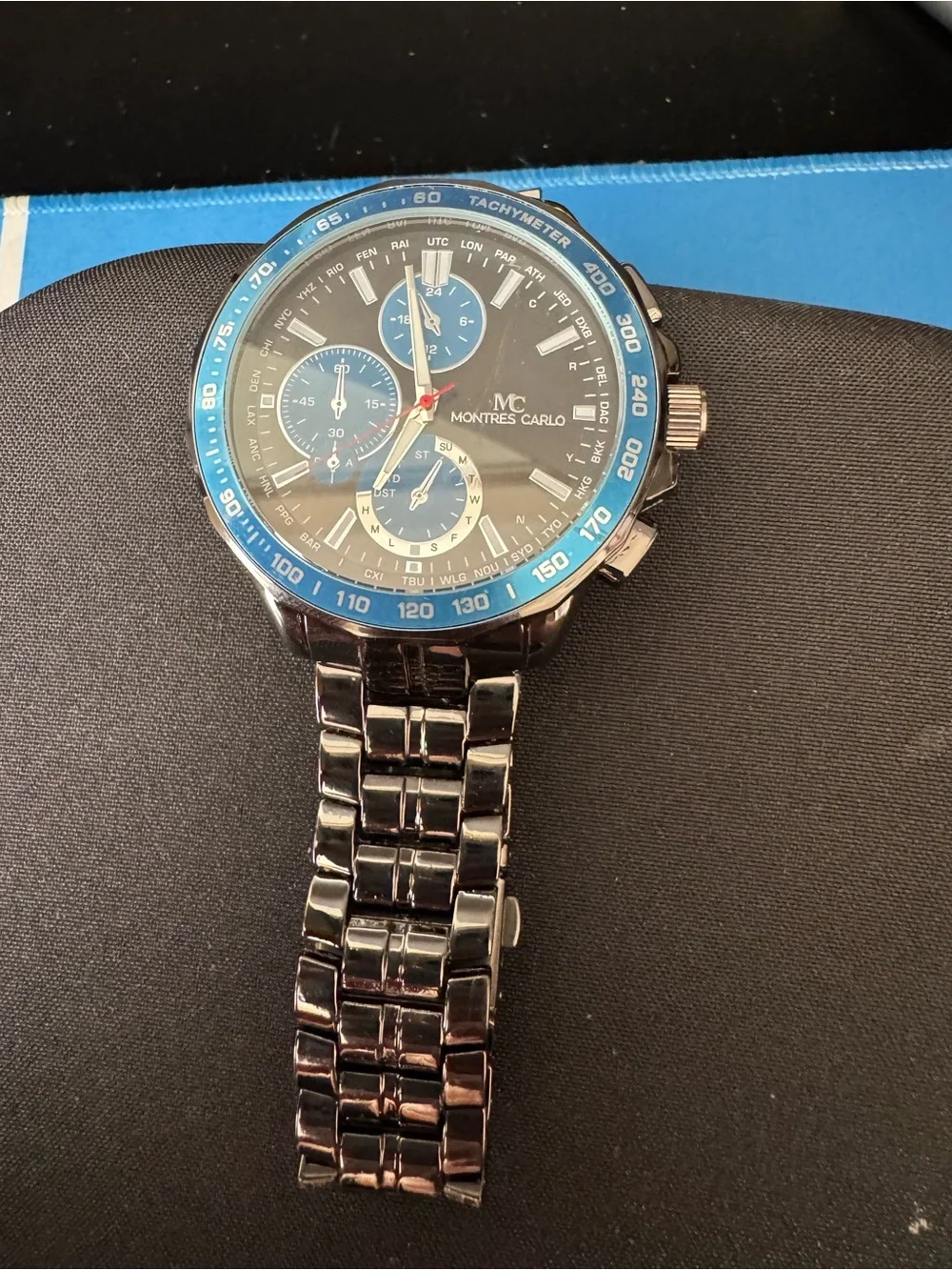 Men's Blue Accent Chronograph Stainless Bracelet Watch